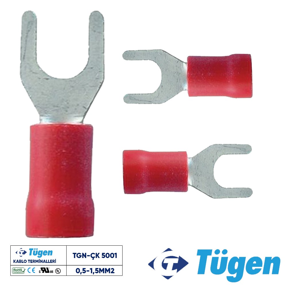 Tügen 0,5-1,5mm2 M5 Çatal Tip Kablo Ucu