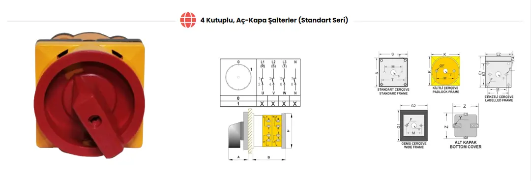 Opaş 4x20A 0-1 Kilitli Trifaze Aç Kapa Paket Şalter 2025