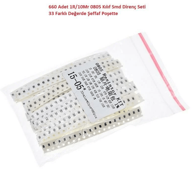 660 Adet 1R/1Mr 0805 Kılıf Smd Direnç Seti %1 33 Farklı Değerde Şeffaf Poşette