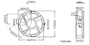 Plastim 172x163x51mm 220v AC Rulmanlı Aksiyel Fan