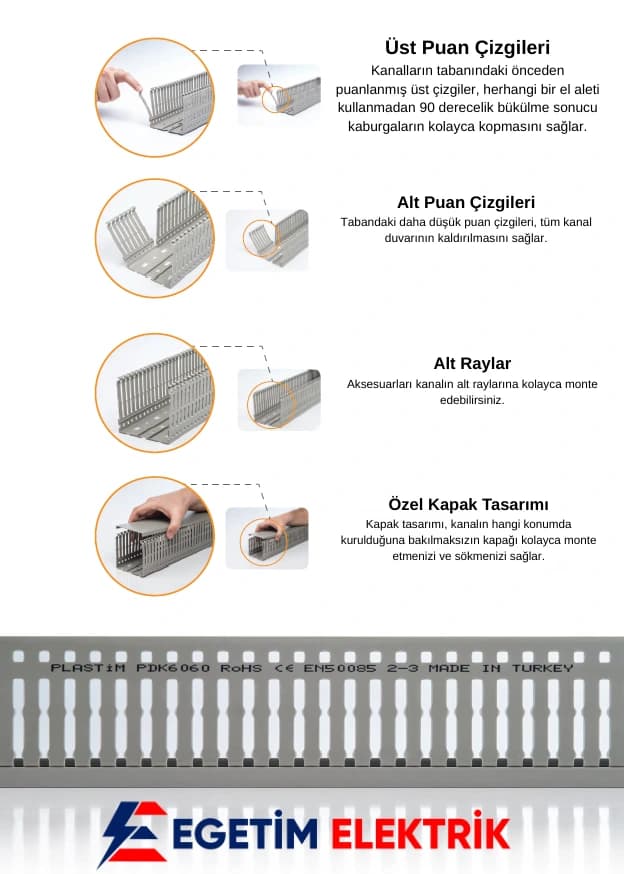 Plastim PDK2540 25x40mm Delikli Kablo Kanalı Gri 2025