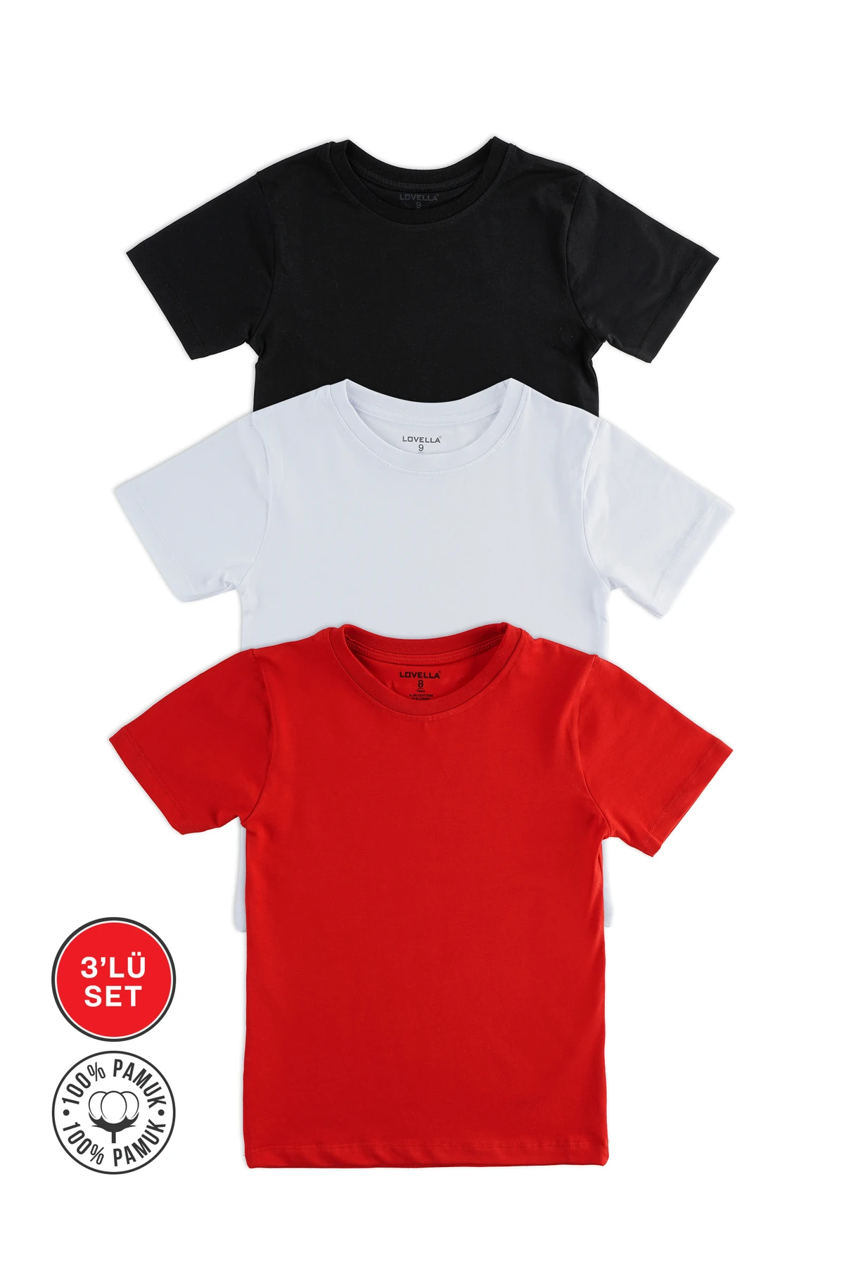 3 lü Kısakol Set Siyah Beyaz Kırmızı Basic Badi (Kız ve Erkek )