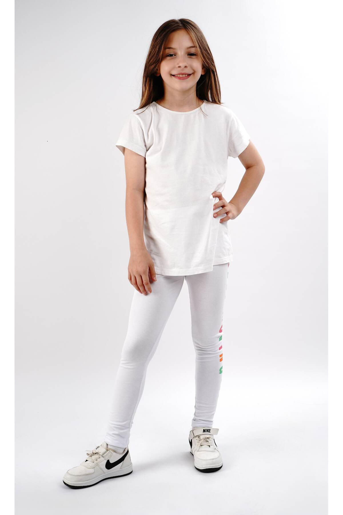 Kız çocuk tayt pamuklu likralı uzun tayt lacivert - beyaz