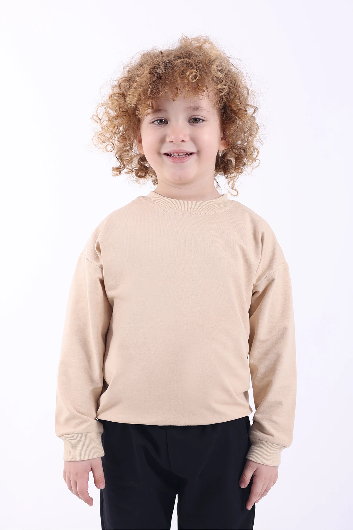 Oversize Basic  Mevsimlik Bej Çocuk Sweatshirt