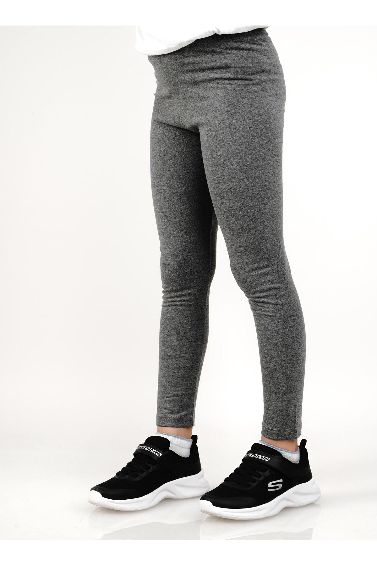 Kız çocuk uzun tayt likralı pamuklu antrasit