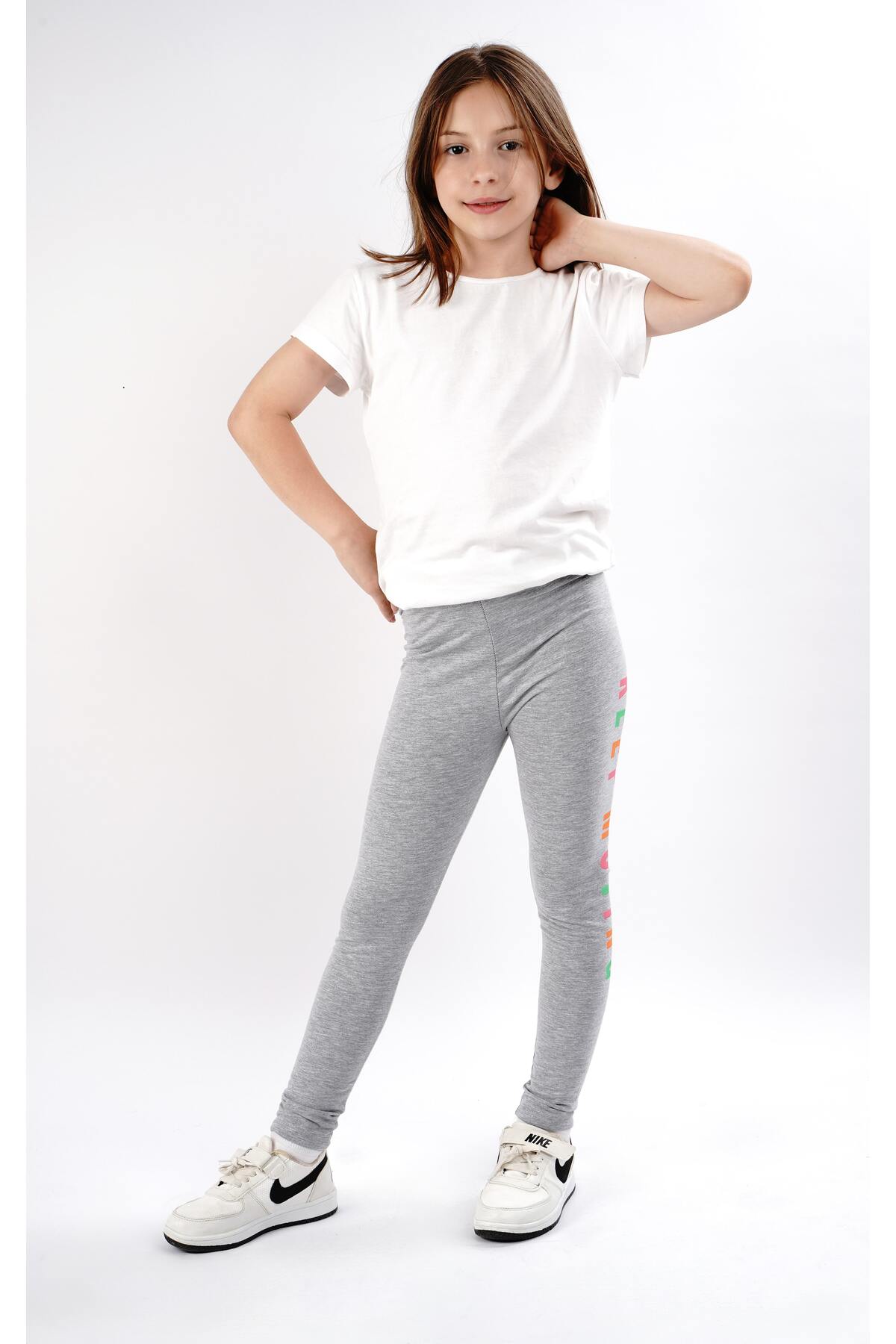 Kız çocuk tayt pamuklu likralı uzun tayt lacivert - gri