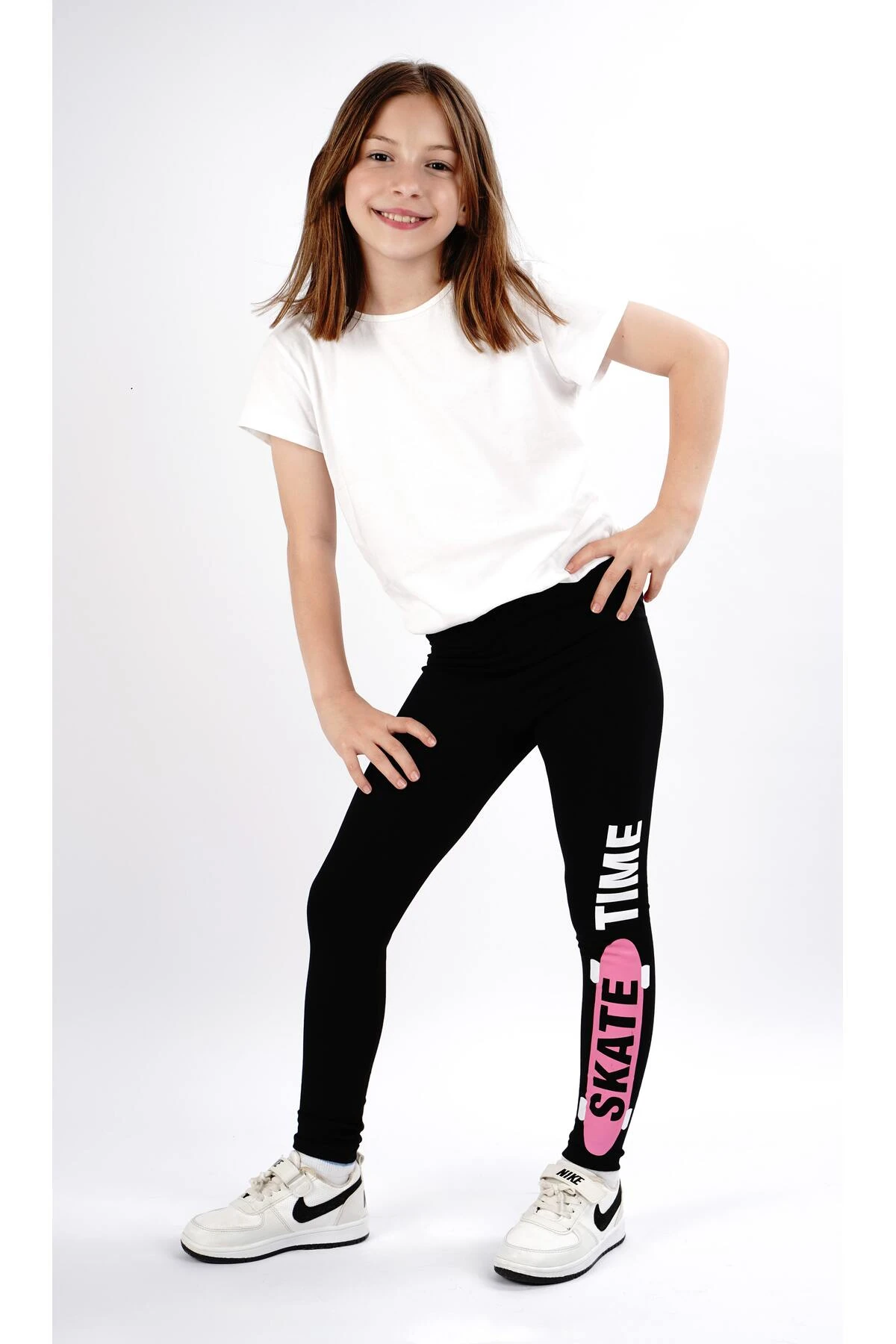 Kız çocuk tayt pamuklu likralı uzun tayt gri - siyah