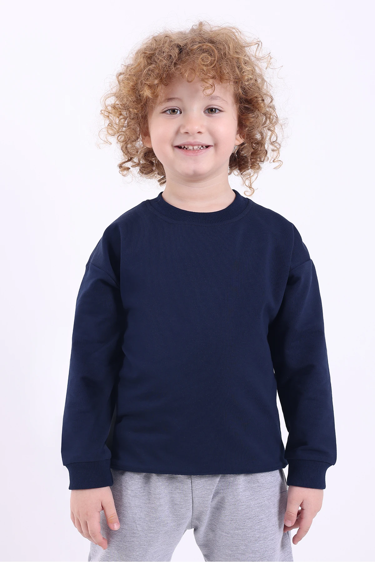 Oversize Basic  Mevsimlik Bej Çocuk Sweatshirt - lacivert