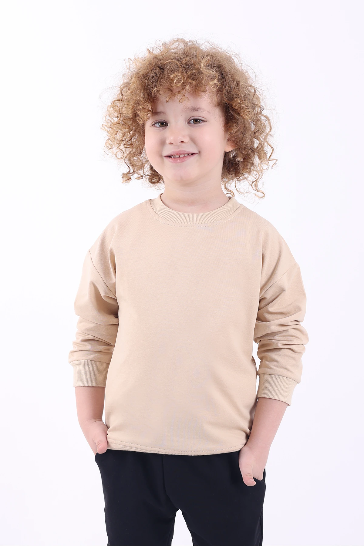 Oversize Basic  Mevsimlik Bej Çocuk Sweatshirt - bej