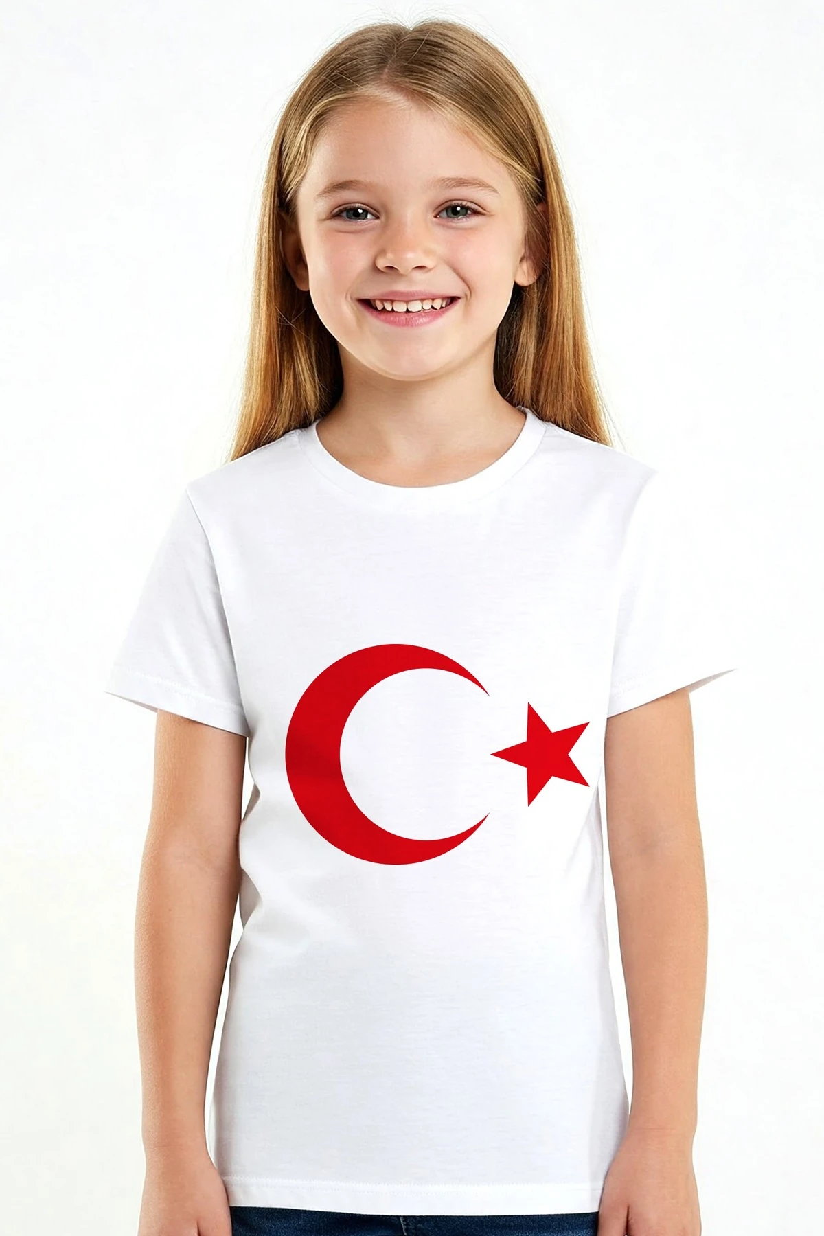 Türk Bayrağı Ay Yıldız Baskılı Beyaz Kısakol Tişört