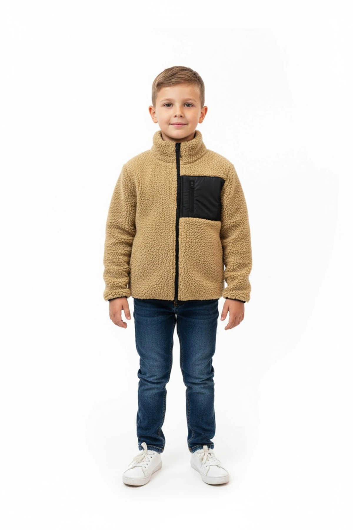 WELSOFT PELUŞ FERMUARLI KIŞLIK KIZ VE ERKEK ÇOCUK YELEK HIRKA (TAM KALIP ) - bej