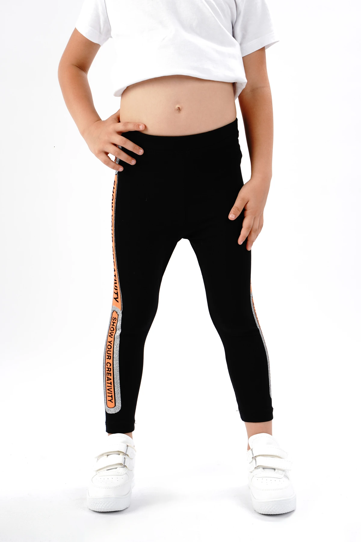 kız çocuk tayt pamuklu likralı uzun tayt - siyah