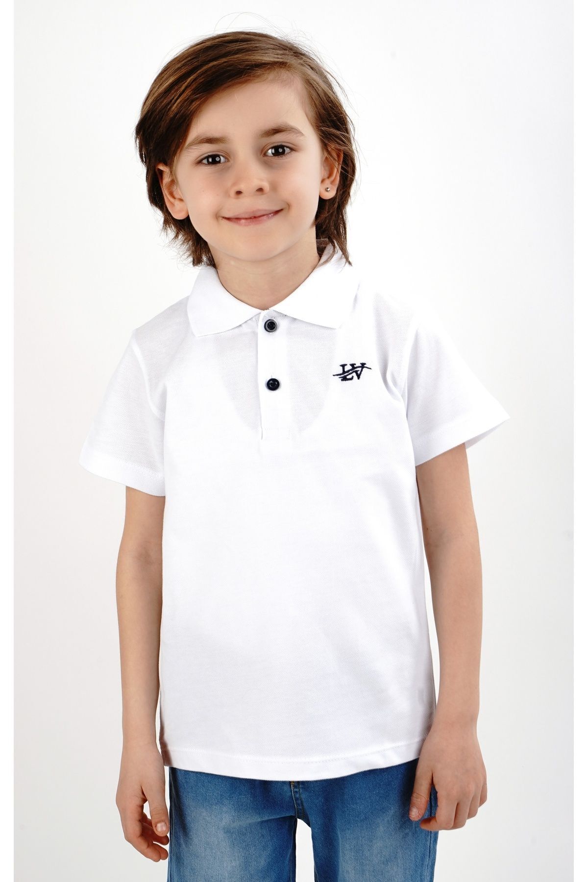 Polo Yaka Beyaz Okul T-shirt