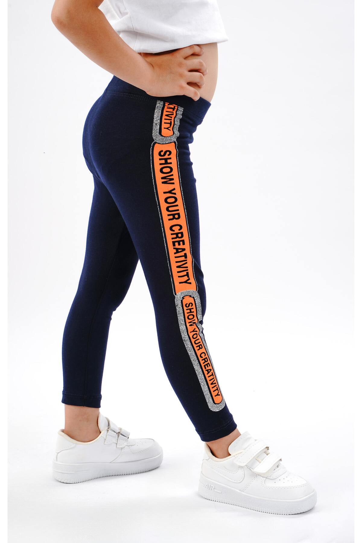 kız çocuk tayt pamuklu likralı uzun tayt - lacivert