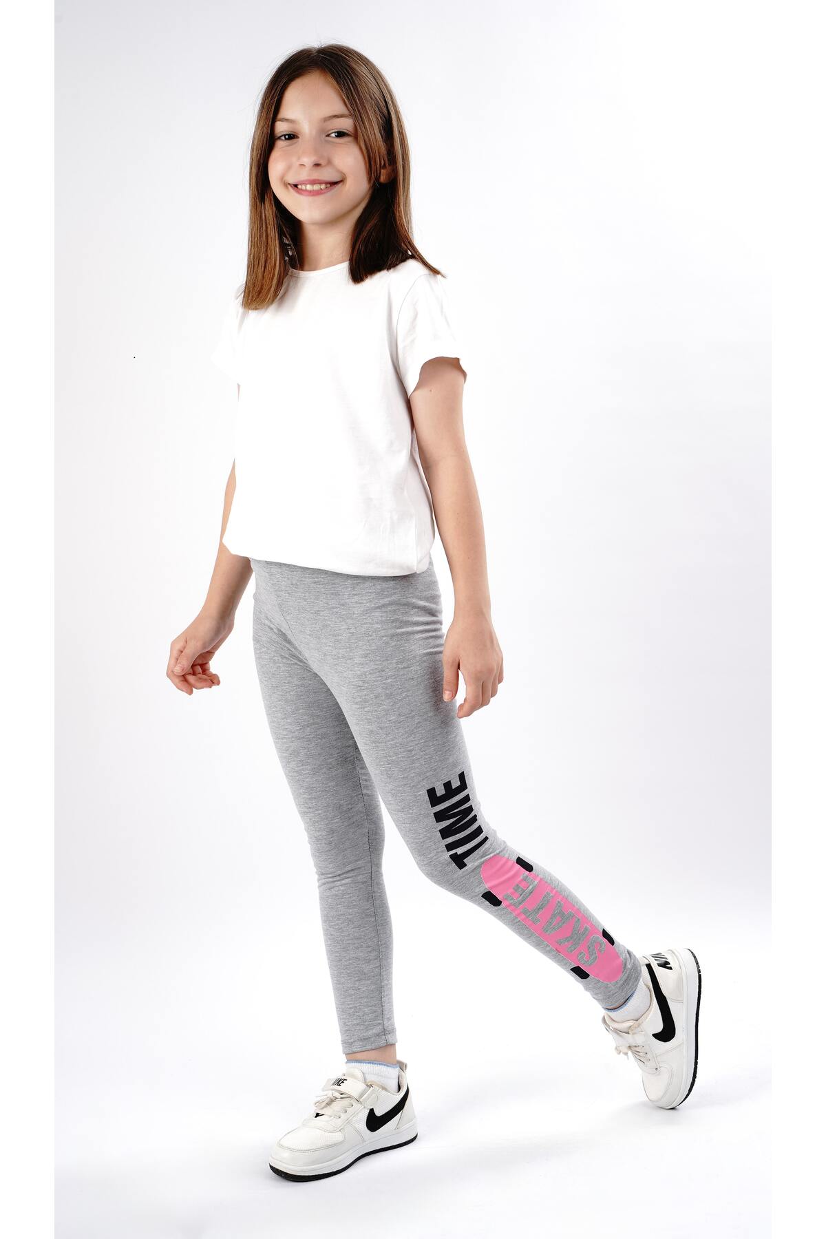 Kız çocuk tayt pamuklu likralı uzun tayt gri