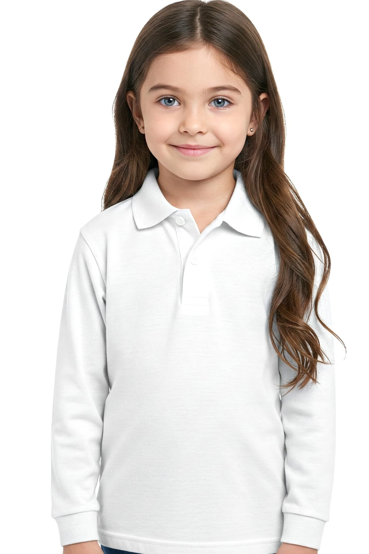 Polo Yaka Uzun Kol Beyaz Lakost Okul Tişört