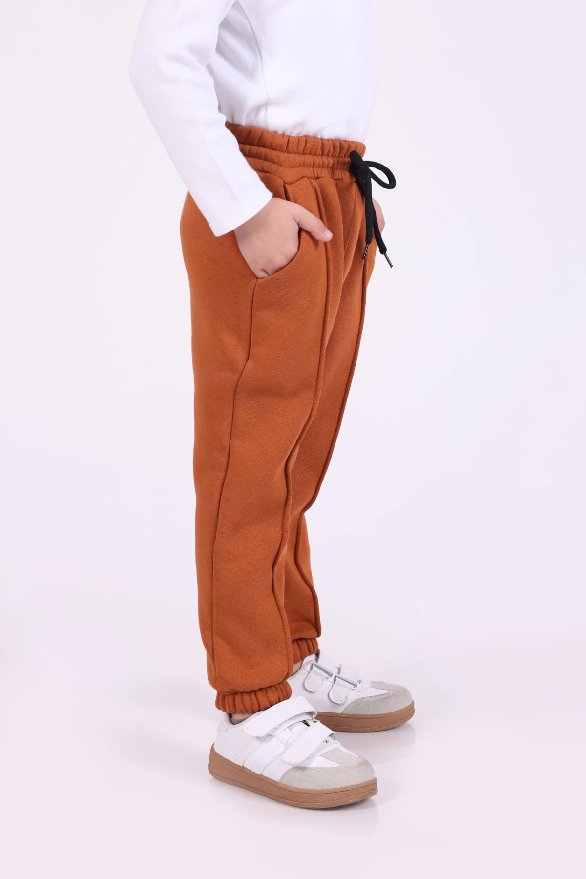 Kışlık İçi Polarlı 3 iplik Cepli Kız ve Erkek Çocuk Kahverengi Eşofman Altı