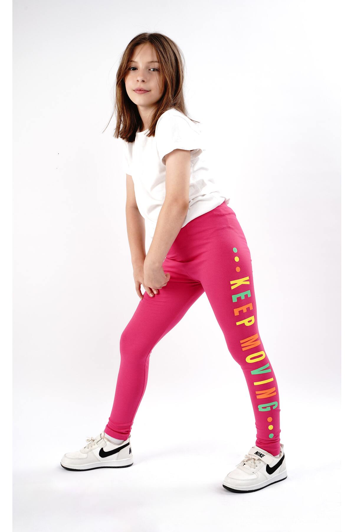 Kız çocuk tayt pamuklu likralı uzun tayt lacivert - fuşya