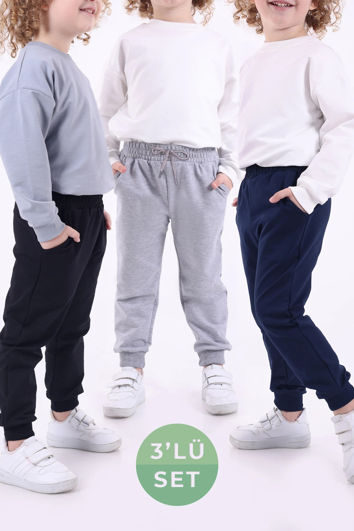 3 lü Set Mevsimlik 2 ip Cepli Eşofman Altı (Lacivert Siyah Gri)