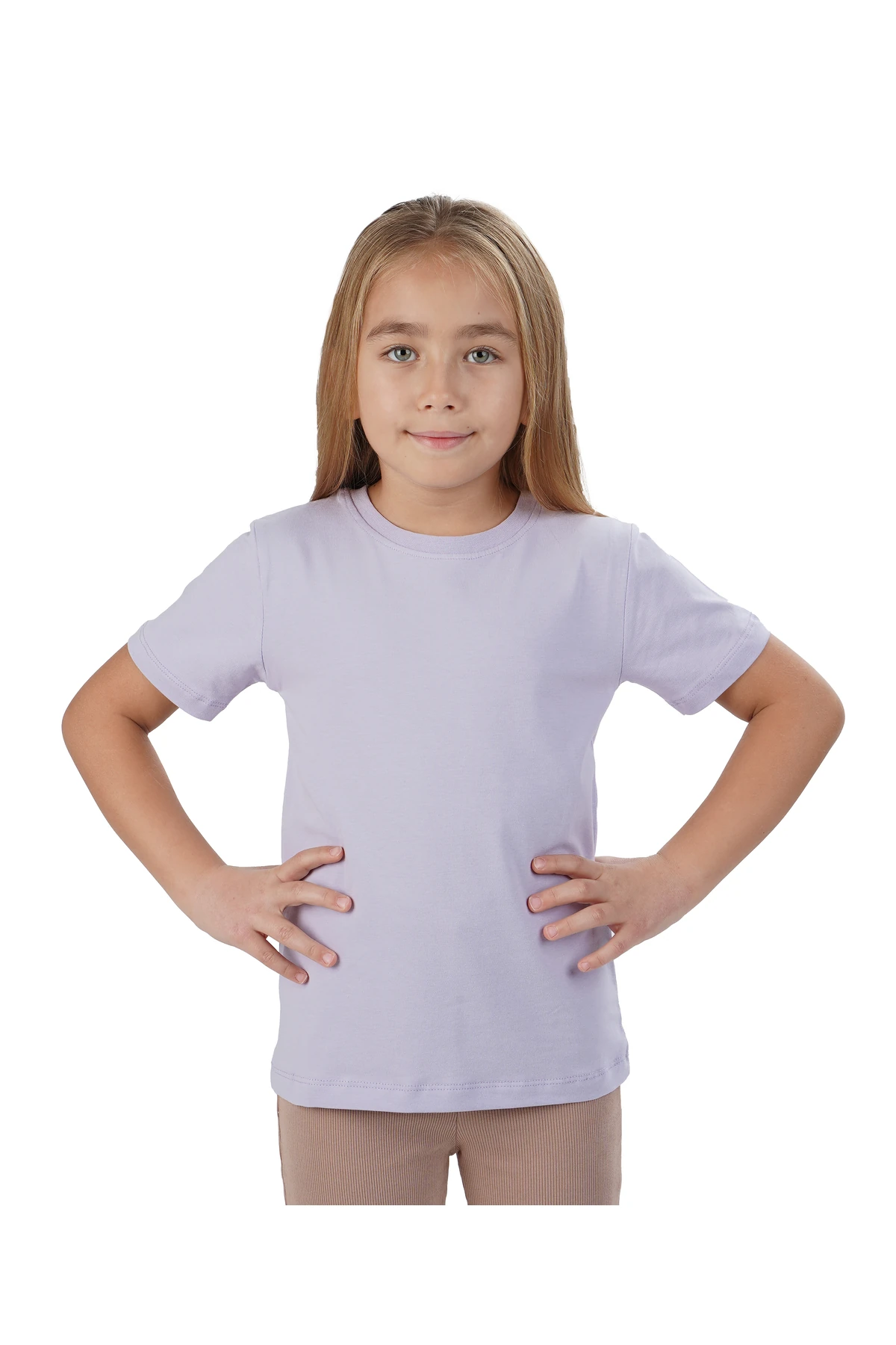 Unisex Kız Erkek Çocuk Badi Beyaz Kısakol Bisiklet Yaka Beyaz Tişört - lila