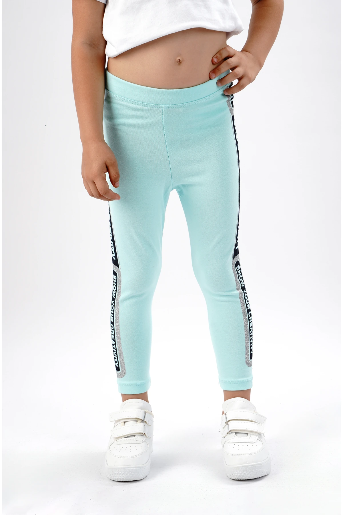 kız çocuk tayt pamuklu likralı uzun tayt - mint yeşili