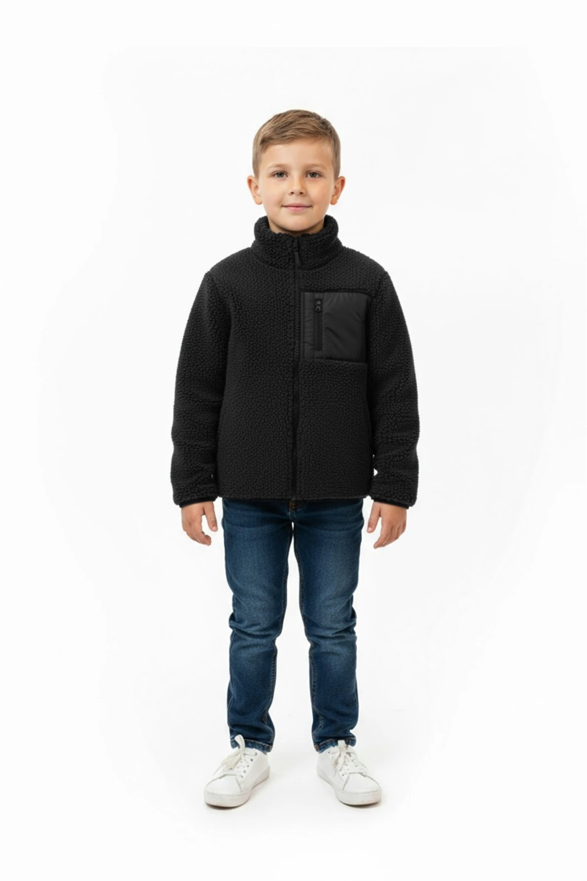 WELSOFT PELUŞ FERMUARLI KIŞLIK KIZ VE ERKEK ÇOCUK YELEK HIRKA (TAM KALIP ) - siyah