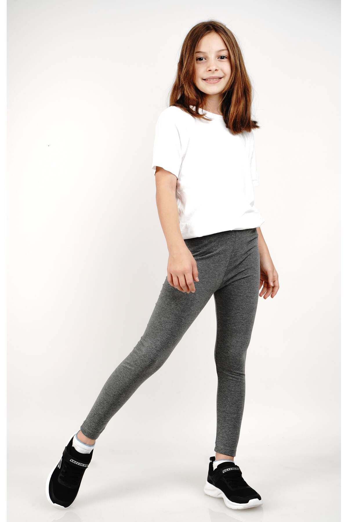 Kız çocuk uzun tayt likralı pamuklu antrasit