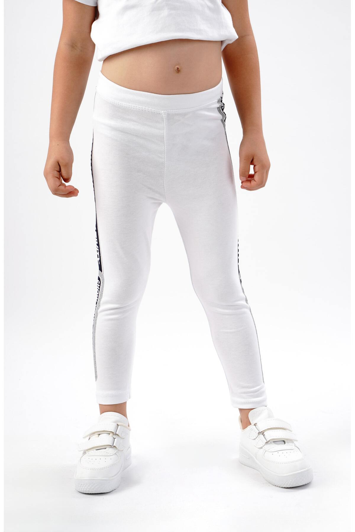 kız çocuk tayt pamuklu likralı uzun tayt - beyaz