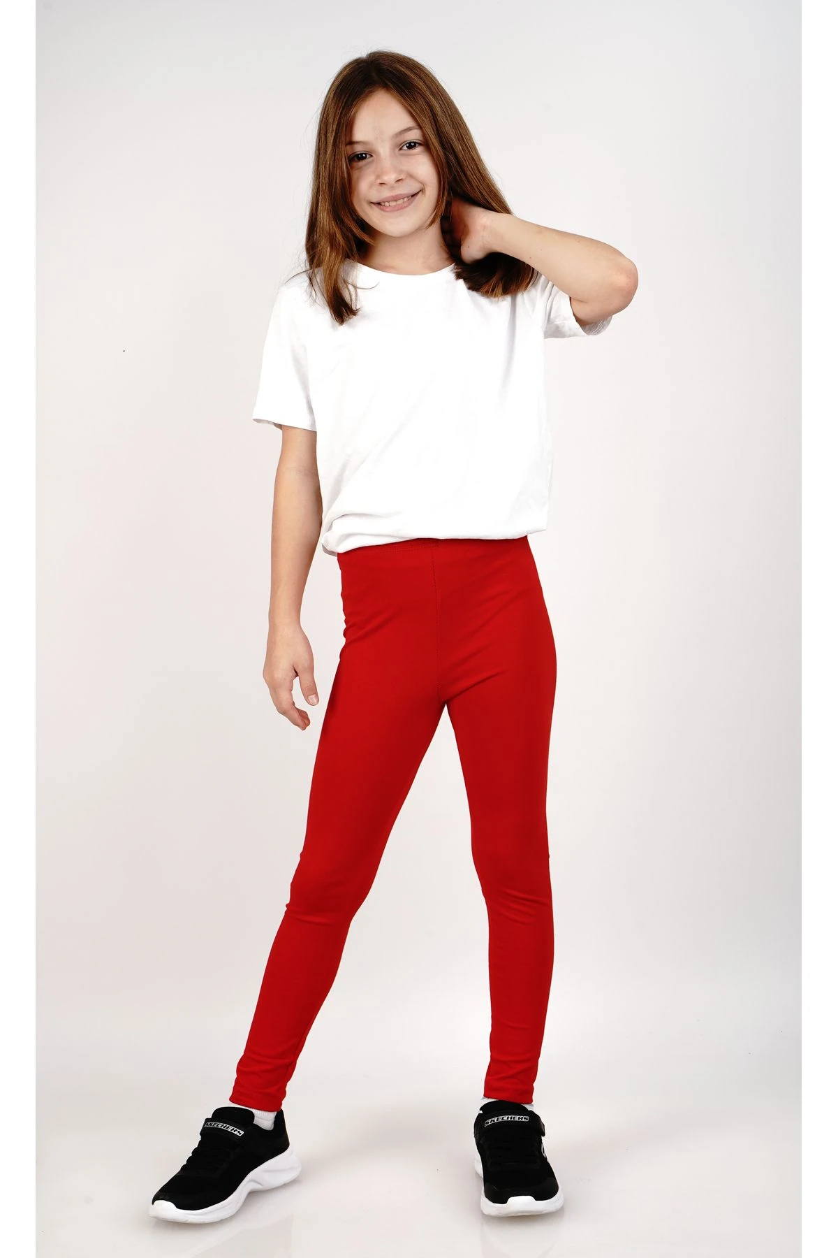 Kız çocuk uzun tayt likralı pamuklu antrasit - kirmizi