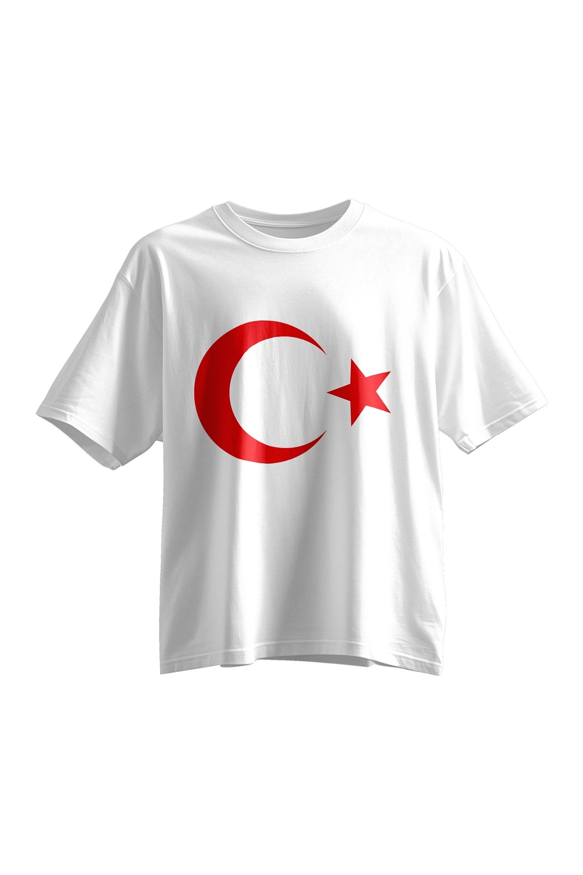 Türk Bayrağı Ay Yıldız Baskılı Beyaz Kısakol Tişört