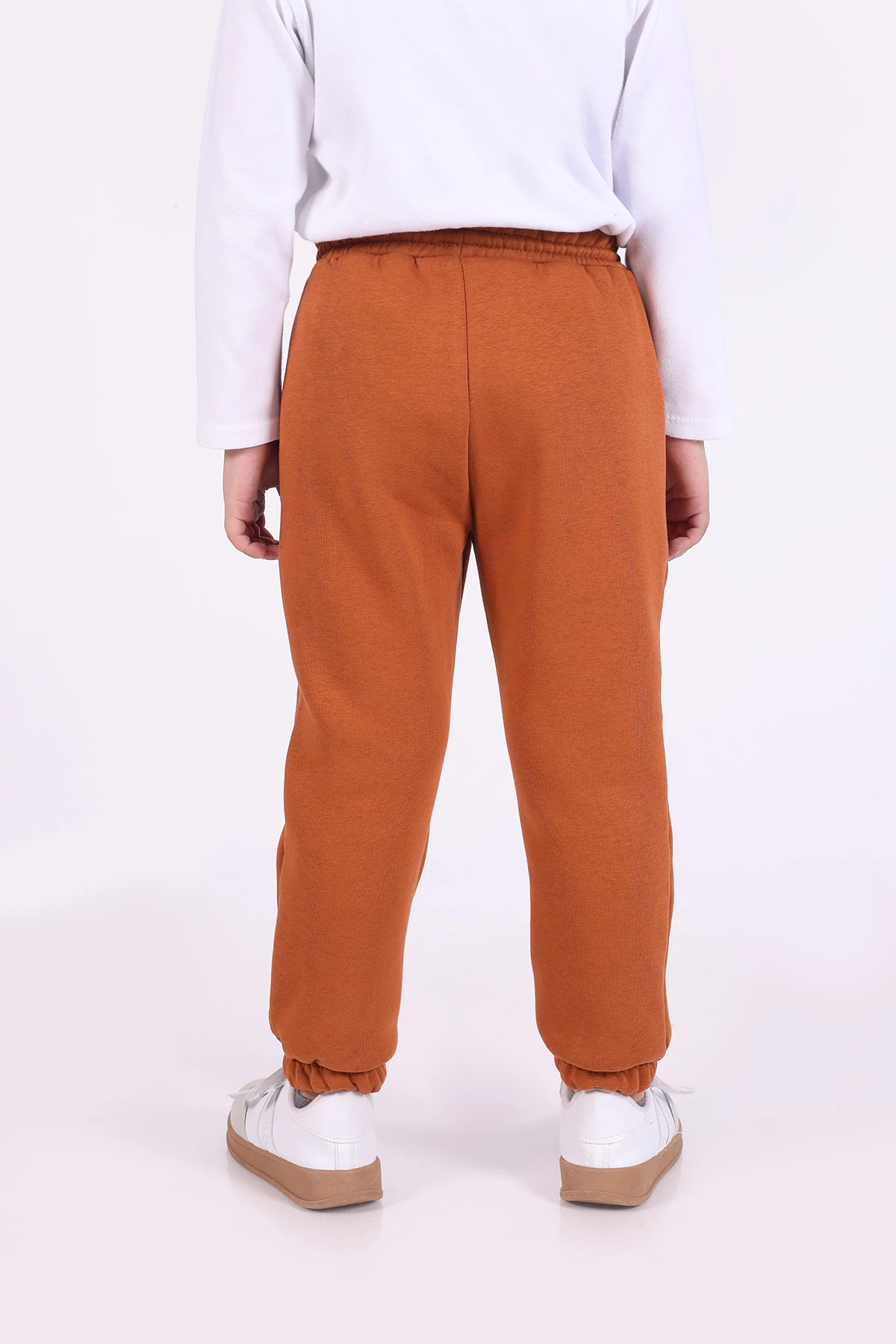 Kışlık İçi Polarlı 3 iplik Cepli Kız ve Erkek Çocuk Kahverengi Eşofman Altı