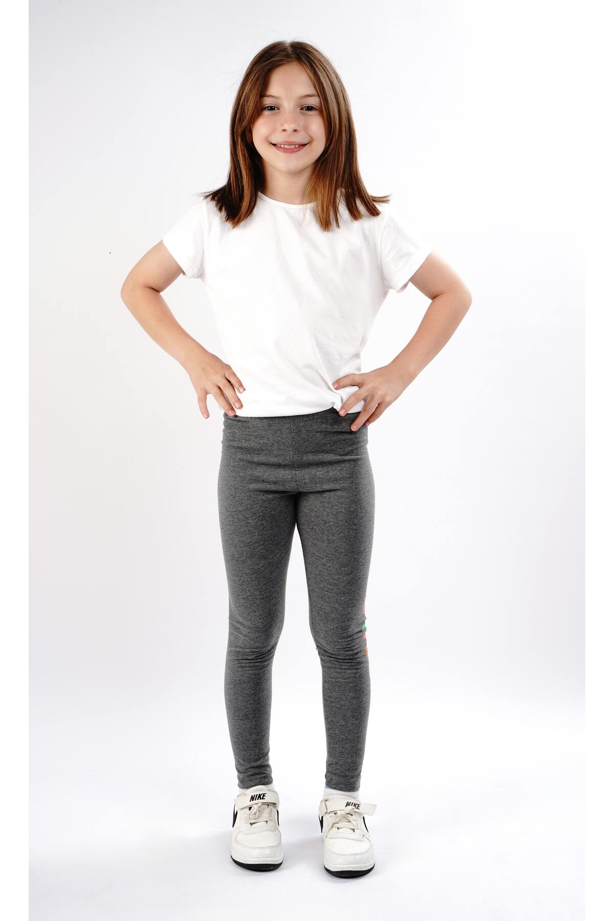 Kız çocuk tayt pamuklu likralı uzun tayt lacivert - antrasit