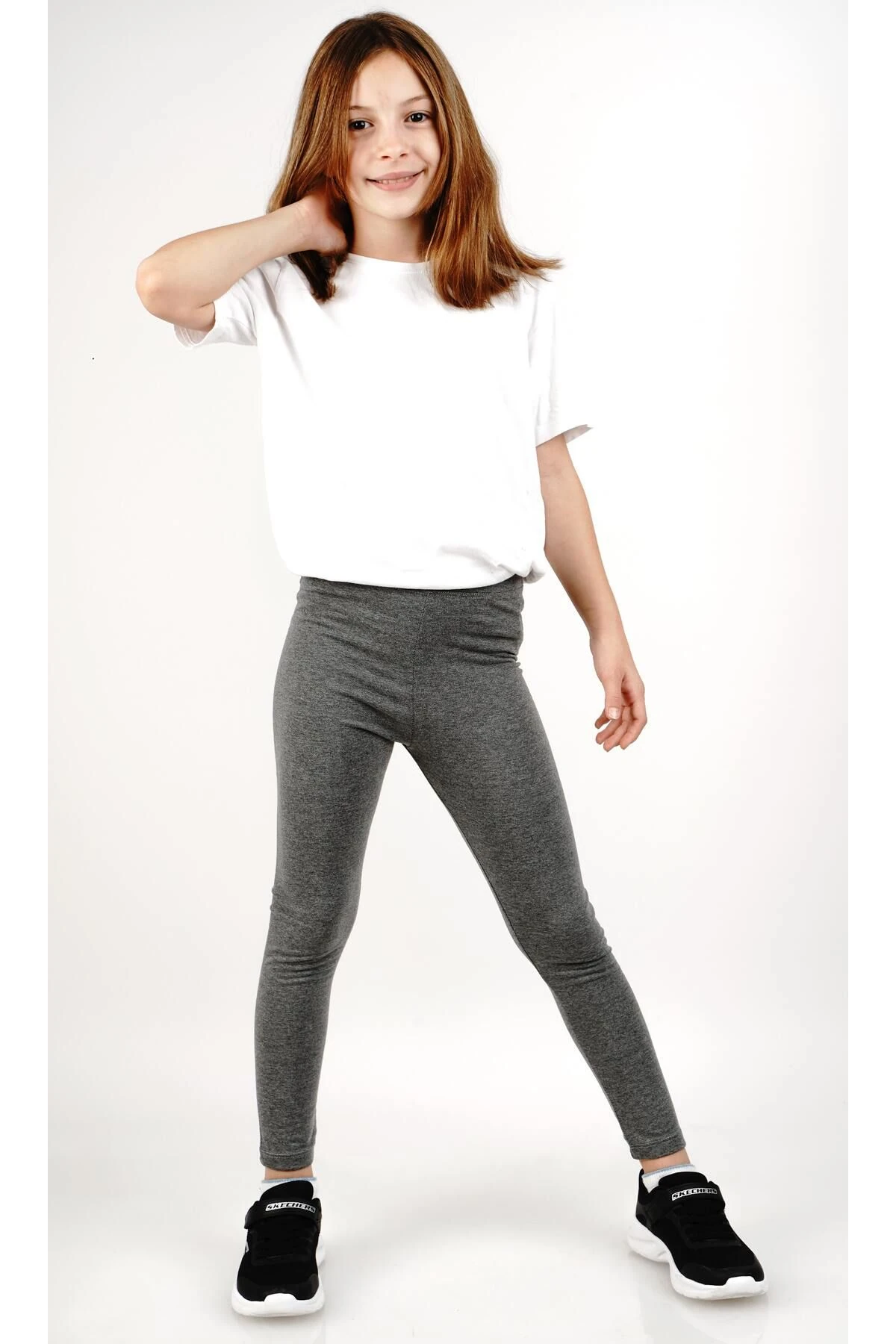 Kız çocuk uzun tayt likralı pamuklu antrasit