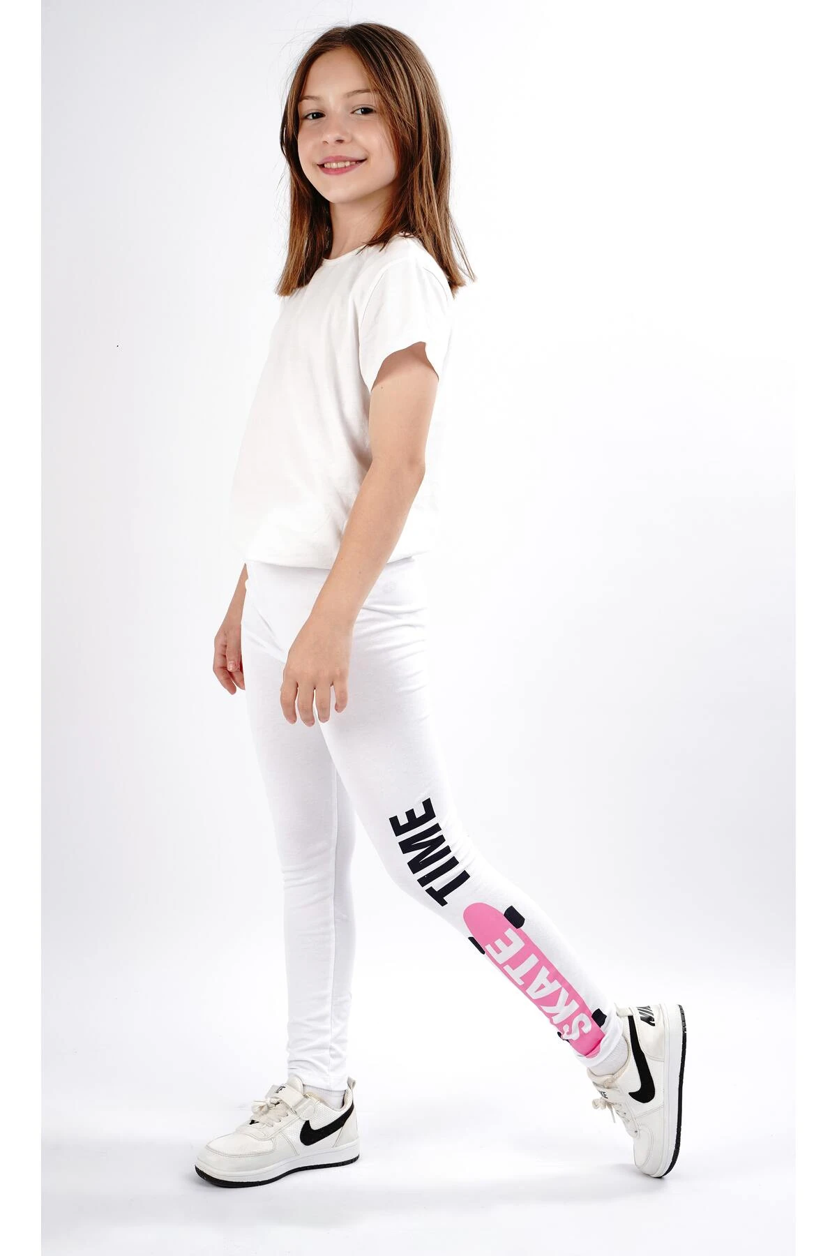 Kız çocuk tayt pamuklu likralı uzun tayt gri - beyaz