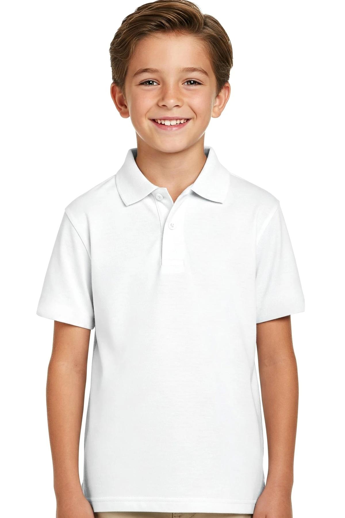 Polo Yaka Kısa Kol Beyaz Lakost Okul Tişört - beyaz