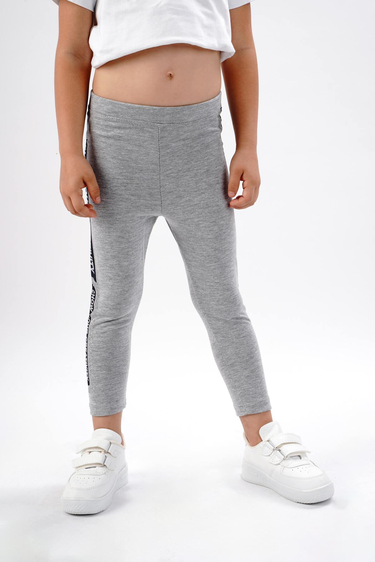 kız çocuk tayt pamuklu likralı uzun tayt - gri