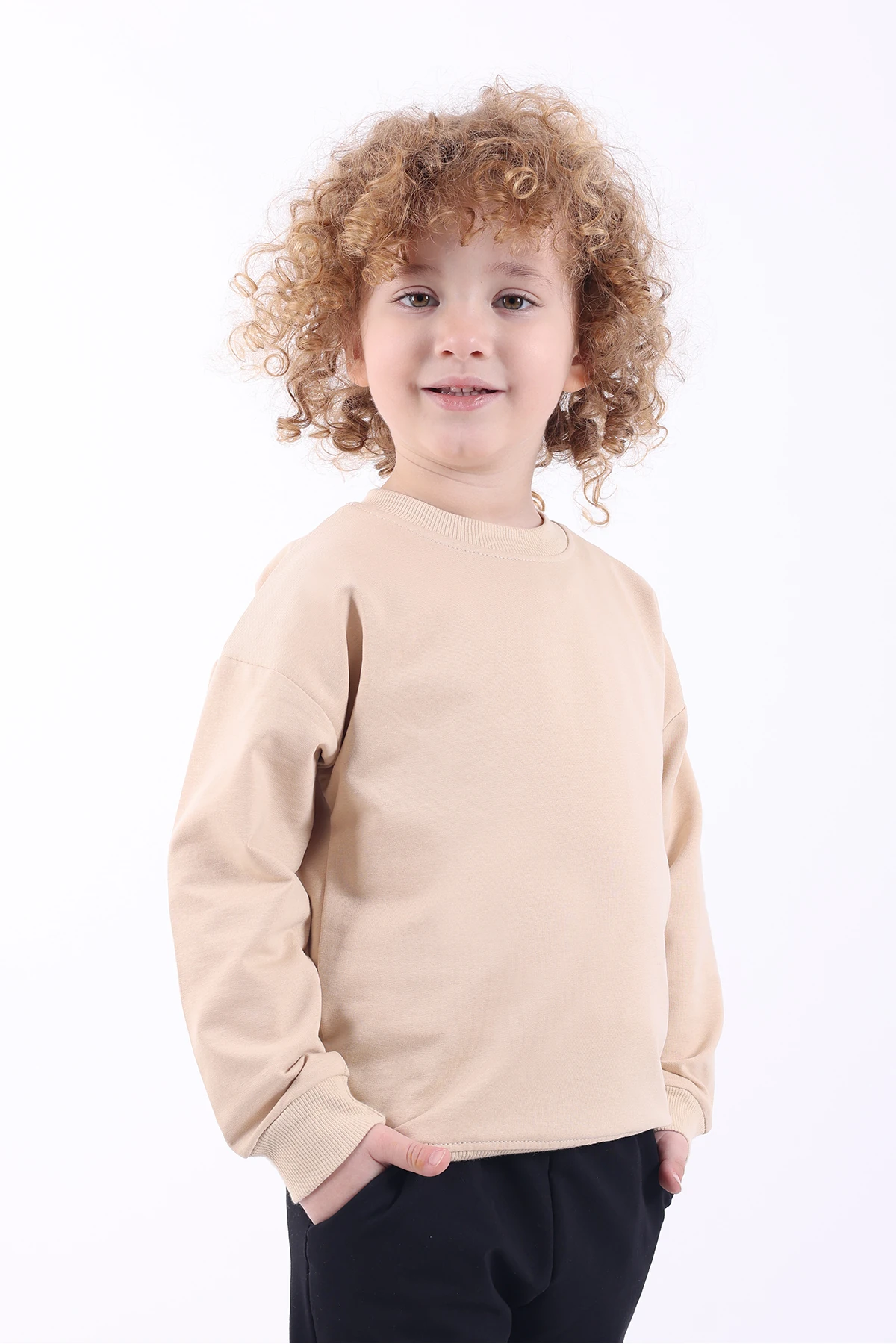 Oversize Basic  Mevsimlik Bej Çocuk Sweatshirt