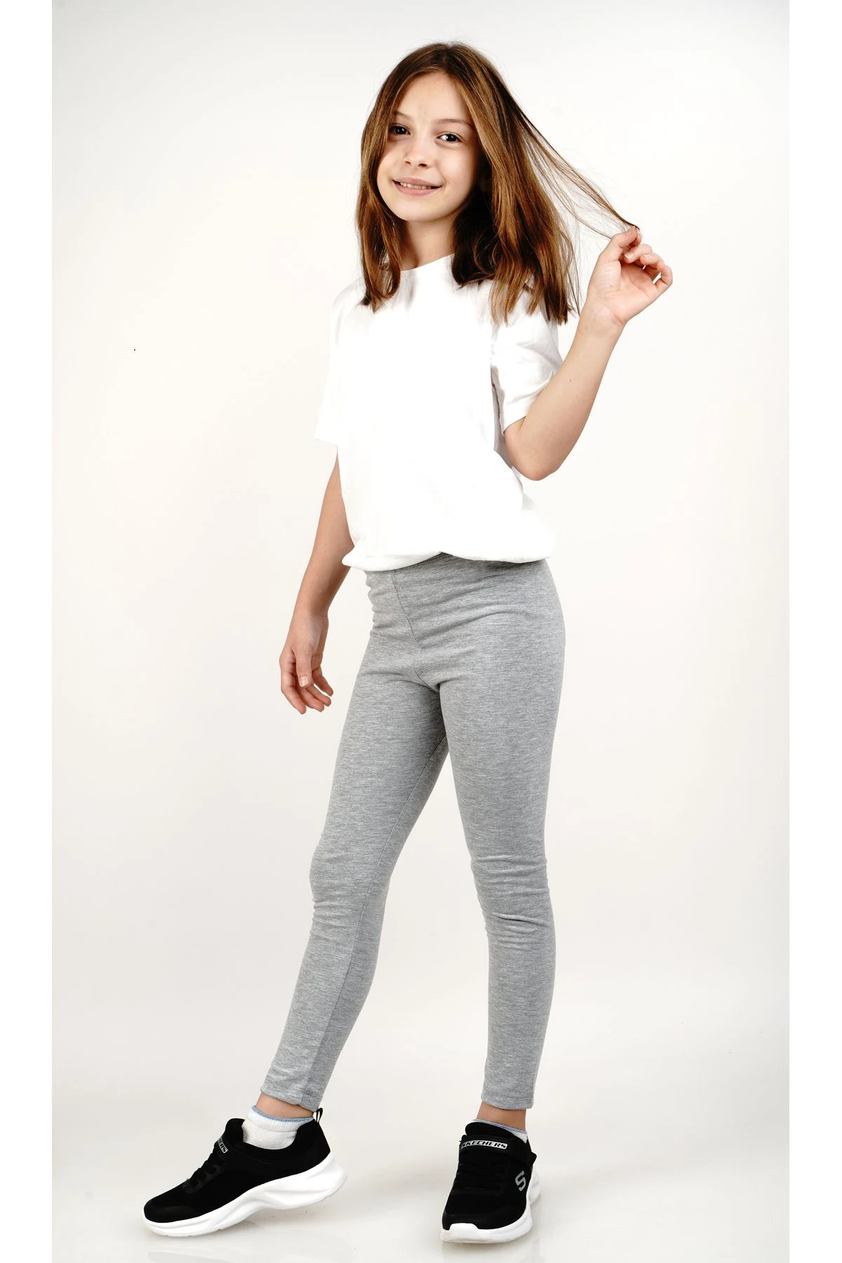 Kız çocuk uzun tayt likralı pamuklu antrasit - gri