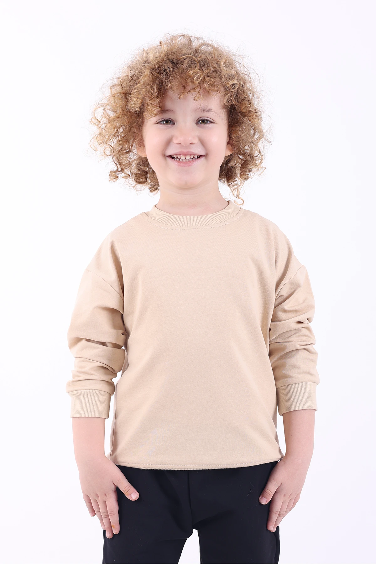 Oversize Basic  Mevsimlik Bej Çocuk Sweatshirt