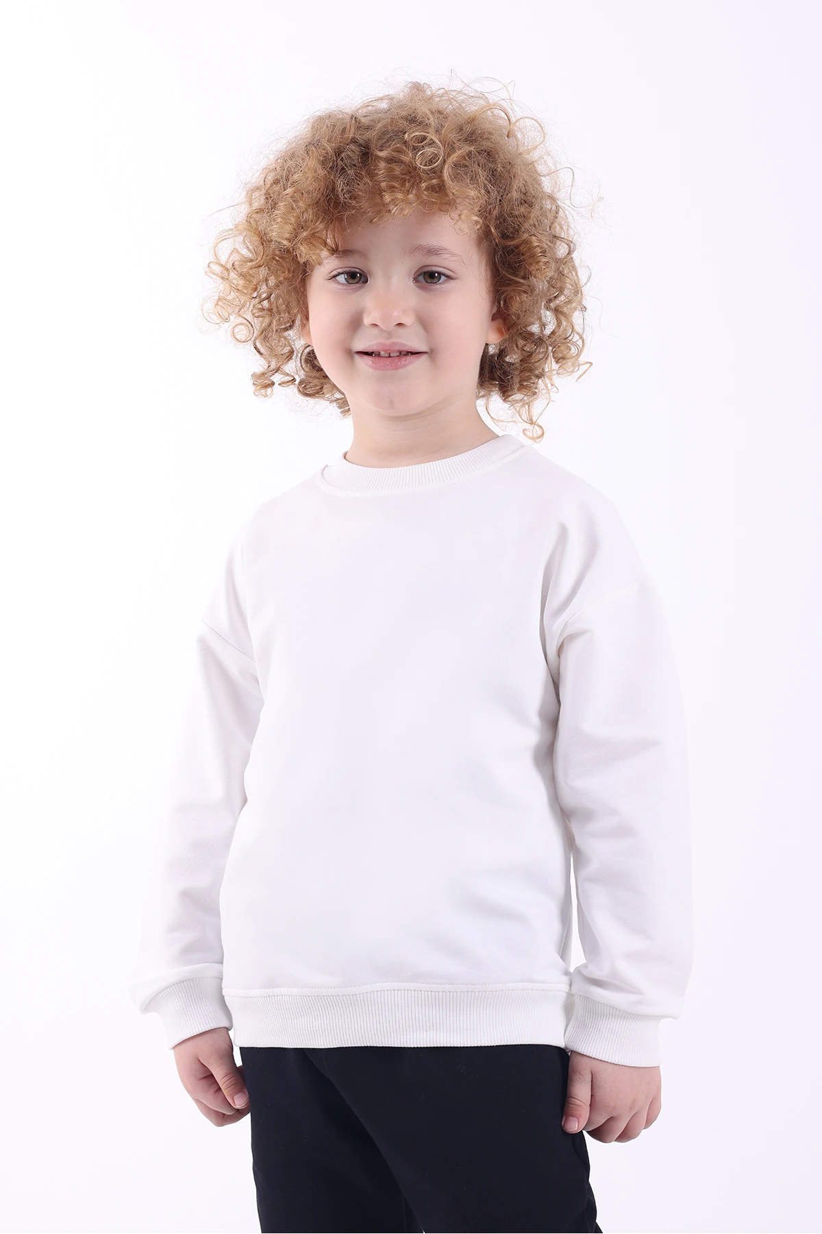 Oversize Basic  Mevsimlik Bej Çocuk Sweatshirt - beyaz