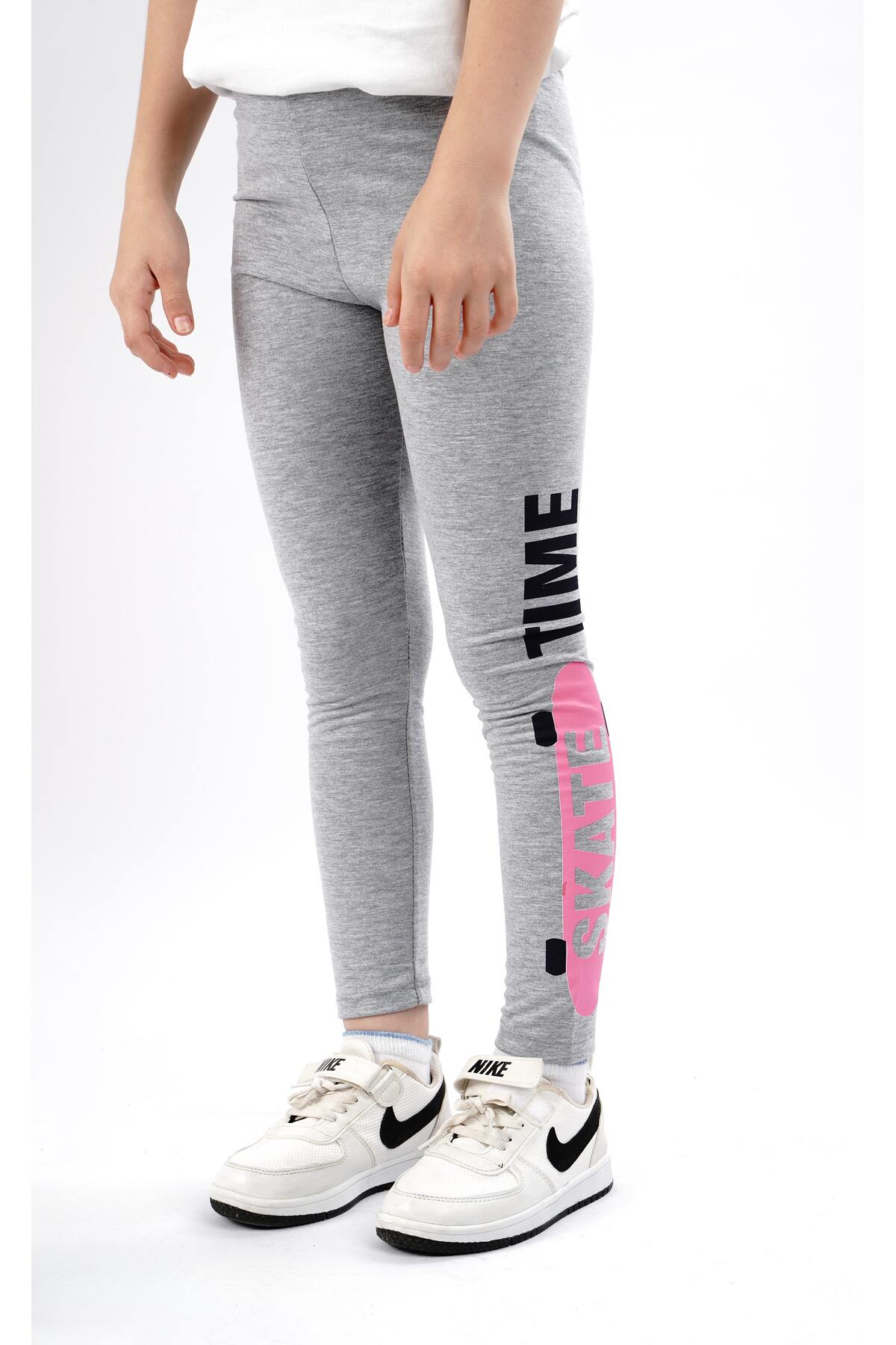 Kız çocuk tayt pamuklu likralı uzun tayt gri