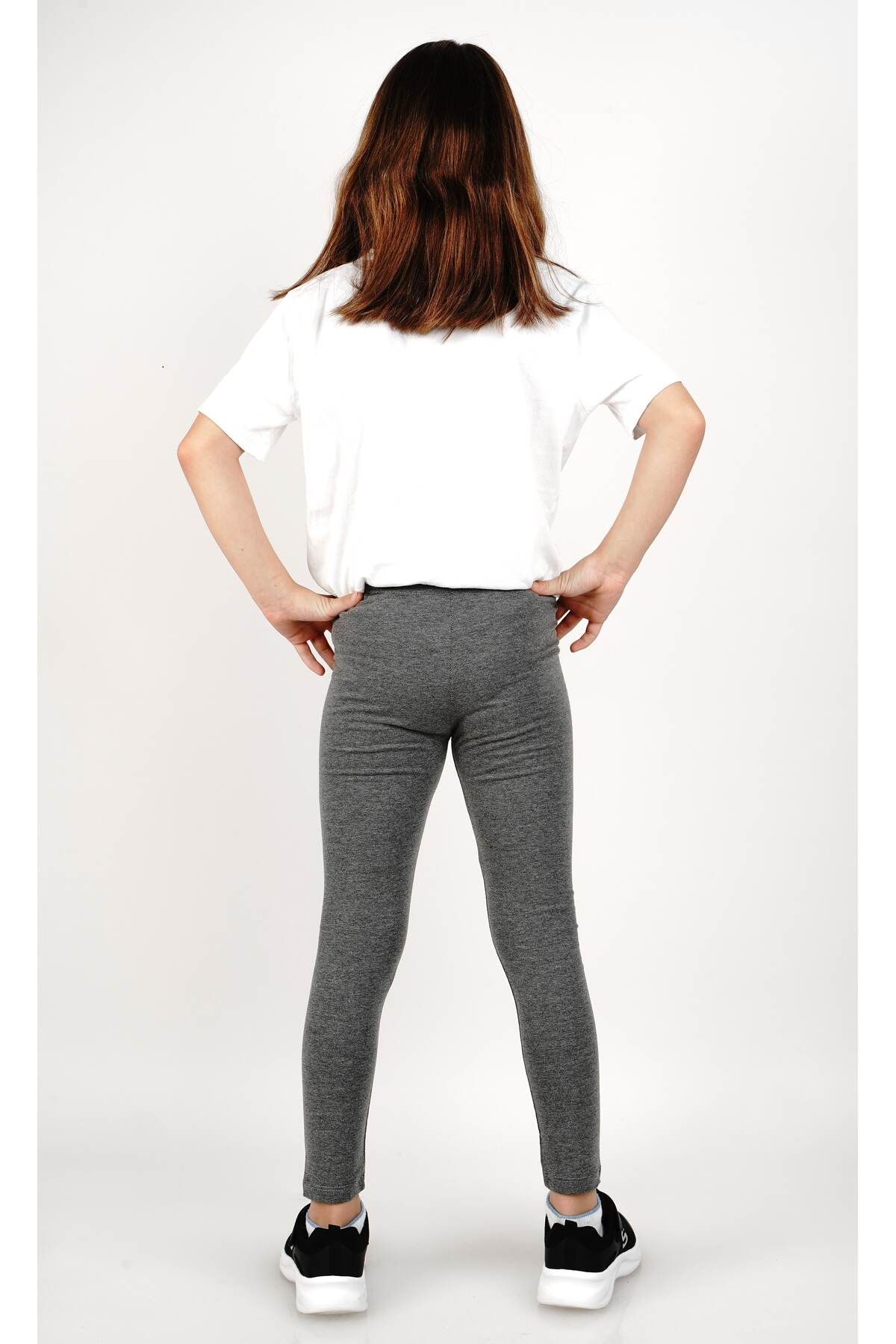 Kız çocuk uzun tayt likralı pamuklu antrasit