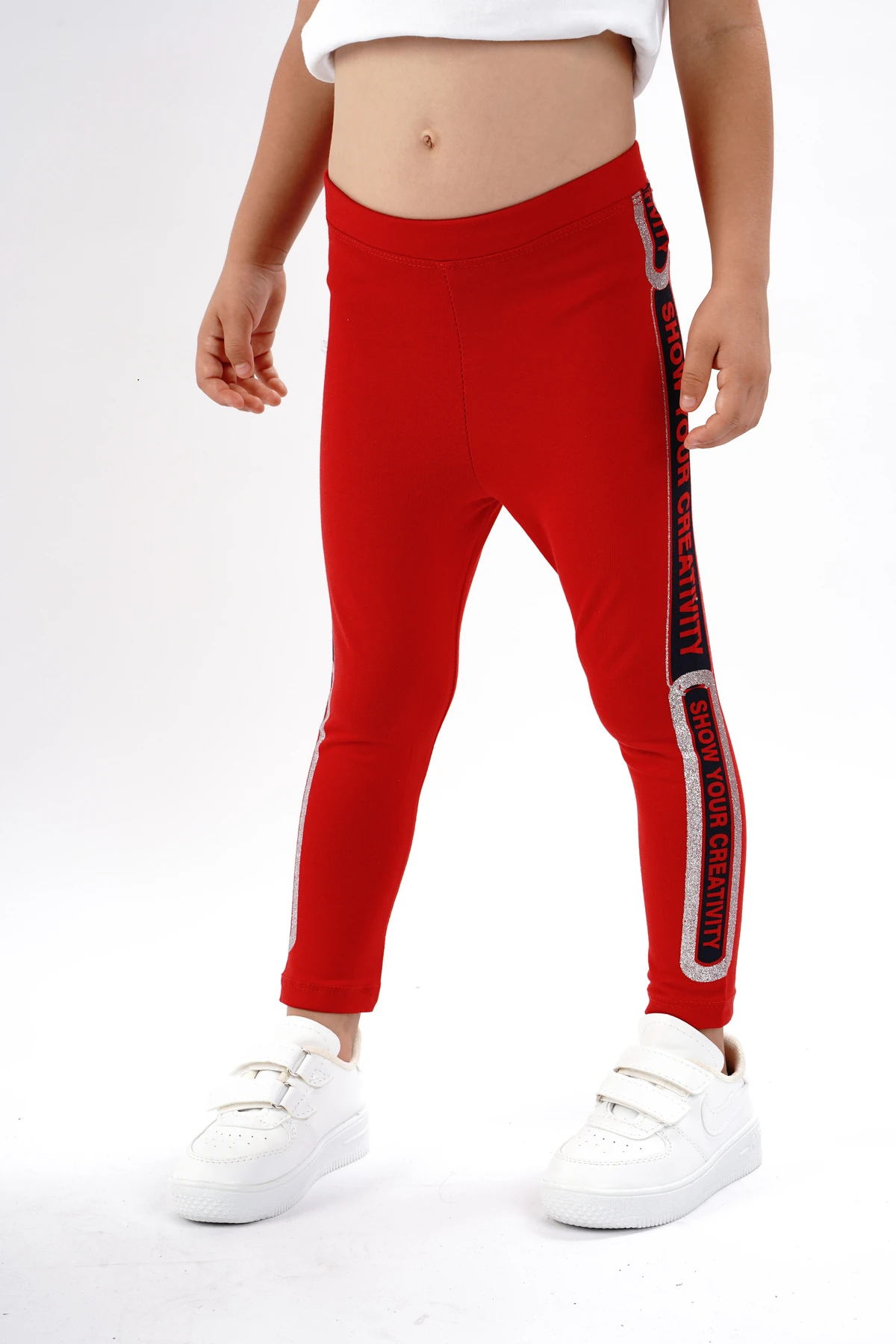 kız çocuk tayt pamuklu likralı uzun tayt - kırmızı