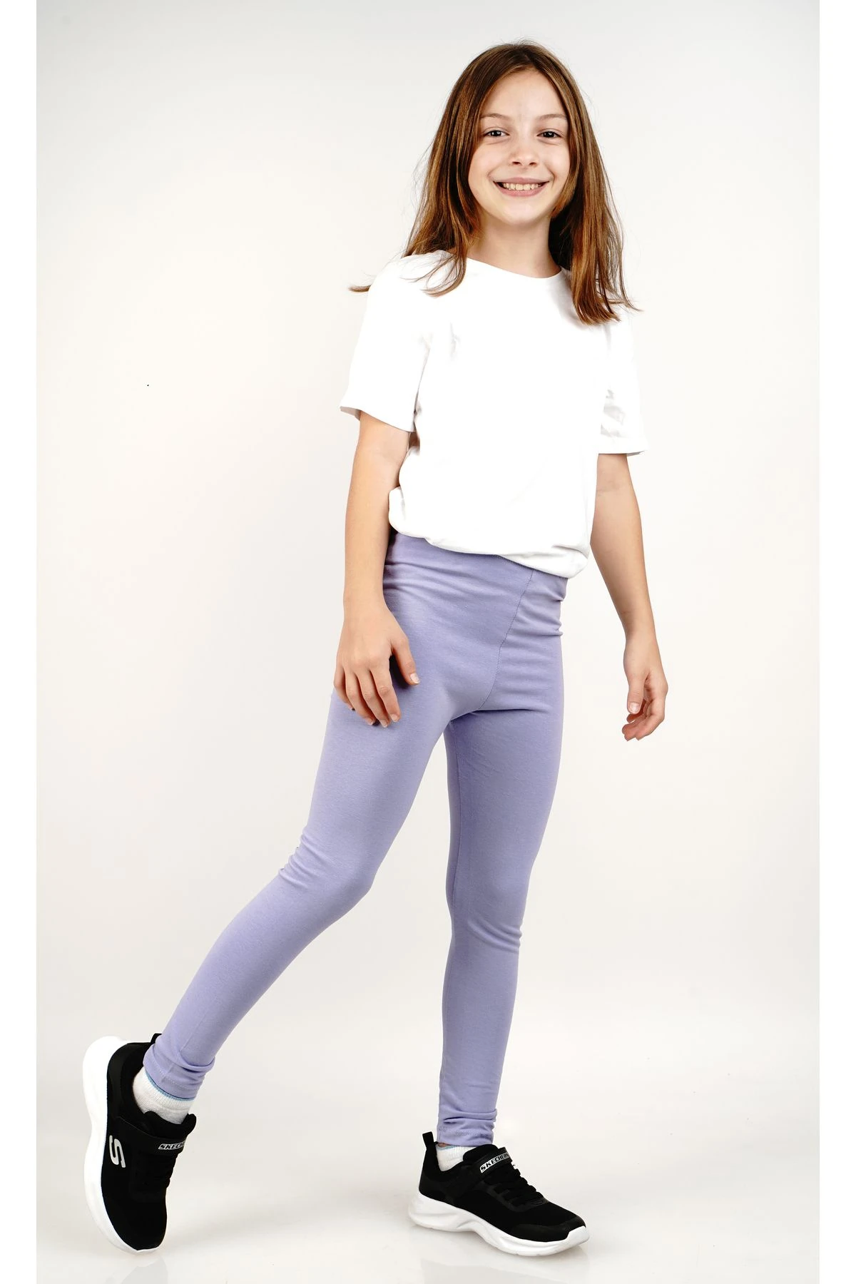 Kız çocuk uzun tayt likralı pamuklu antrasit - lila