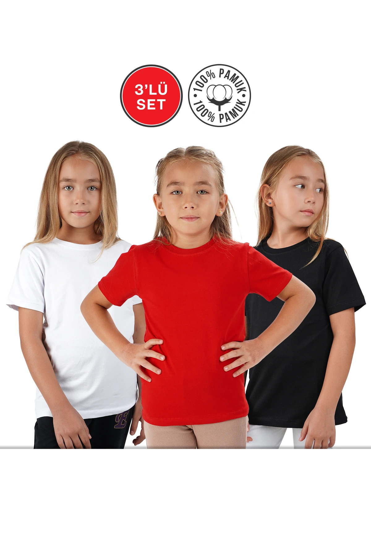 3 lü Kısakol Set Siyah Beyaz Kırmızı Basic Badi (Kız ve Erkek )