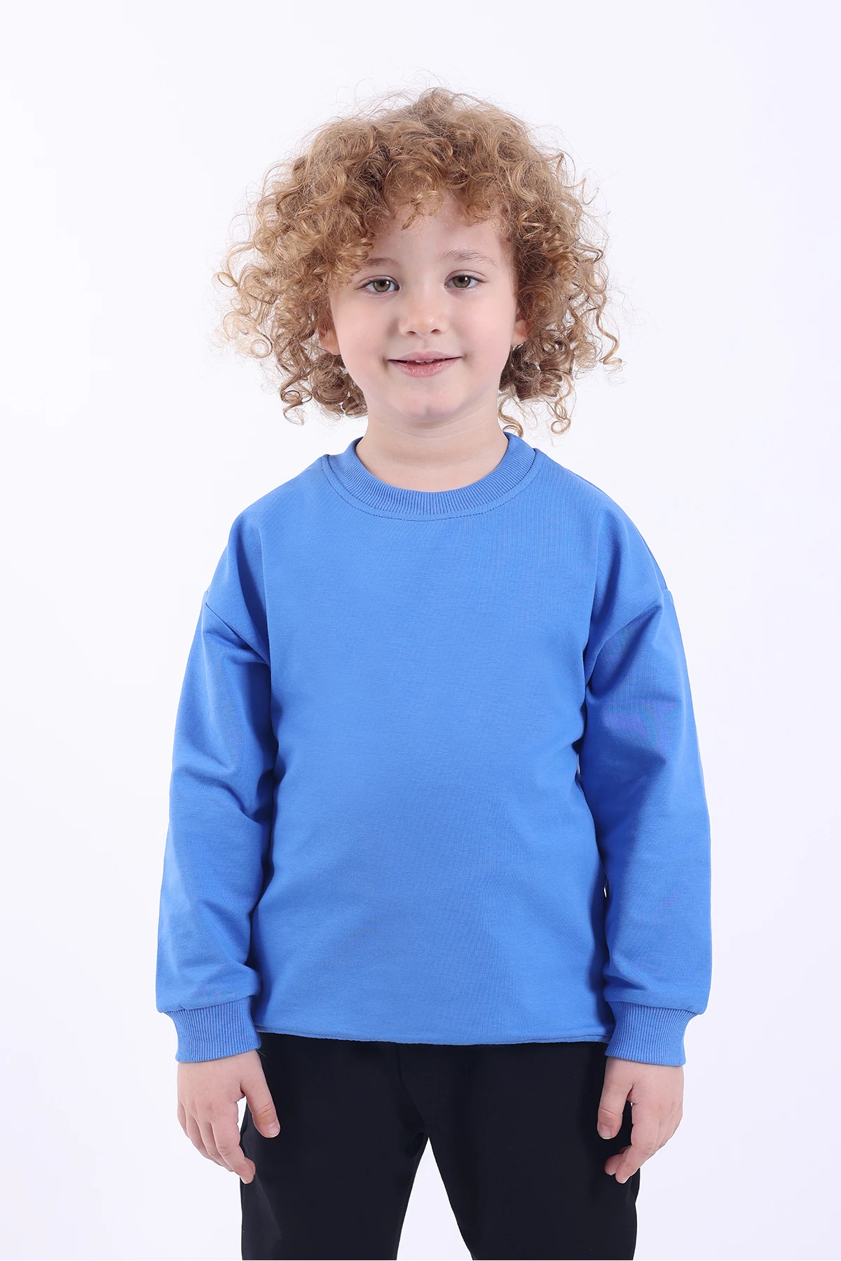 Oversize Basic  Mevsimlik Bej Çocuk Sweatshirt - mavi