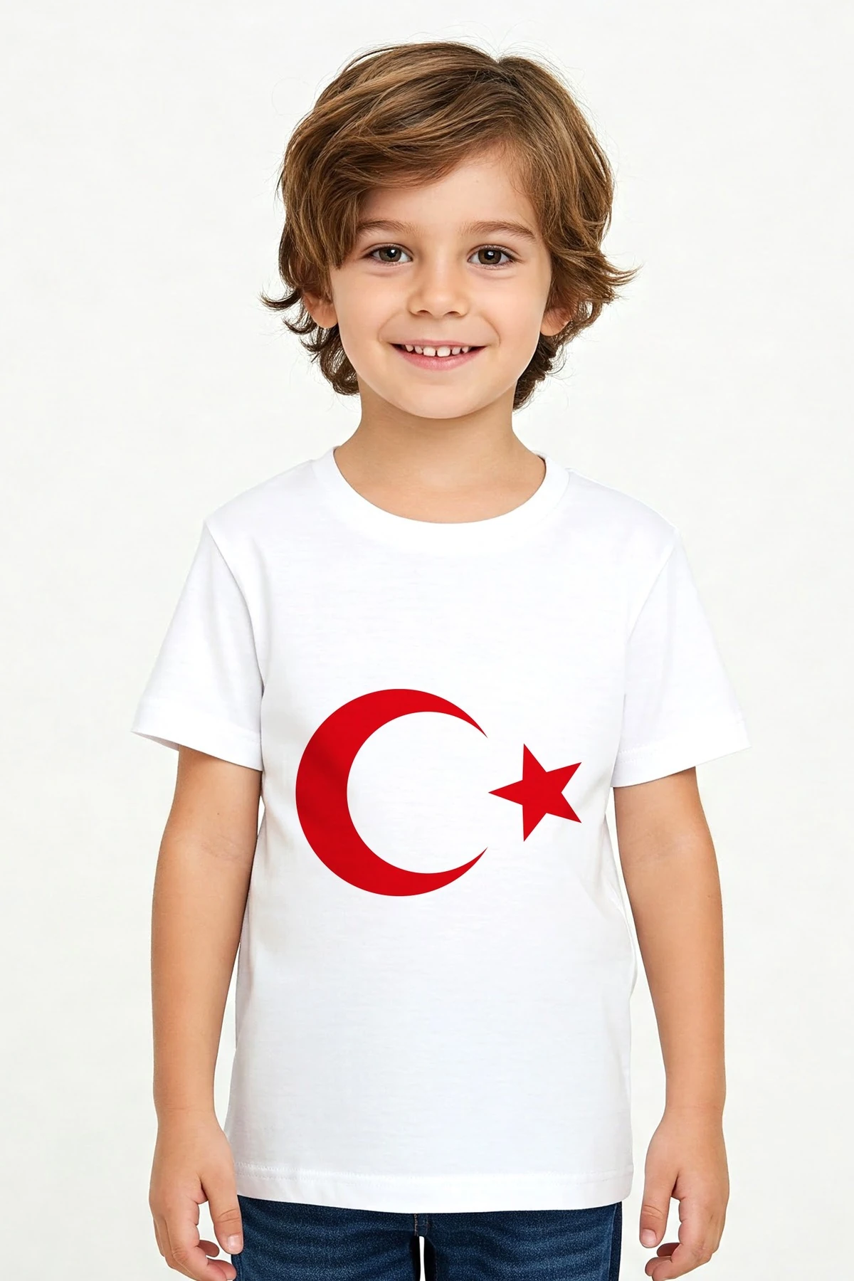 Türk Bayrağı Ay Yıldız Baskılı Beyaz Kısakol Tişört