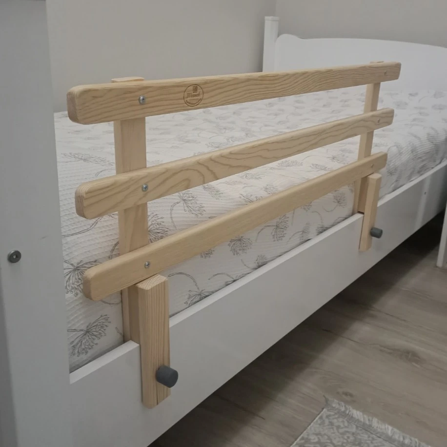 Doğal Ahşap Bebek Çocuk Yatak Koruma Bariyeri Korkuluk Beşik Korkuluğu 110 x45