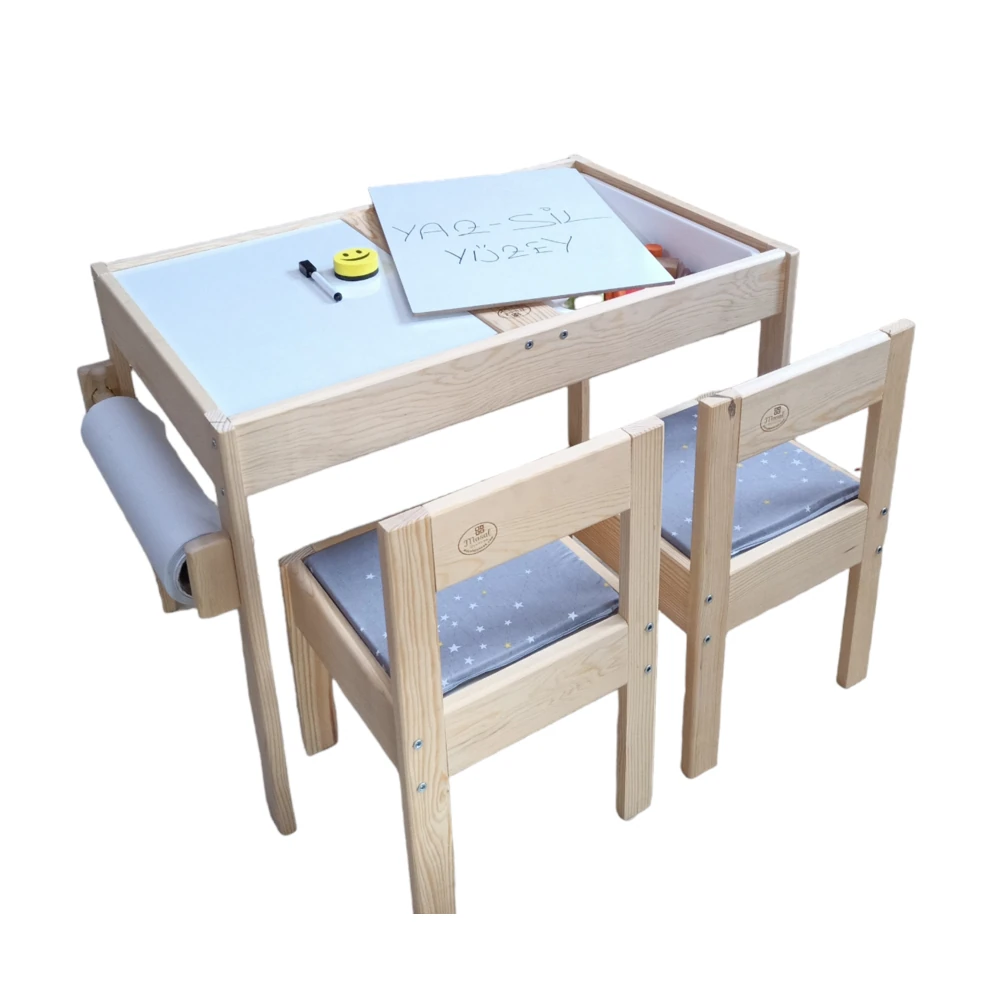 Ahşap Duyu Masası Yaz Sil Yüzey 2 Sandalyeli