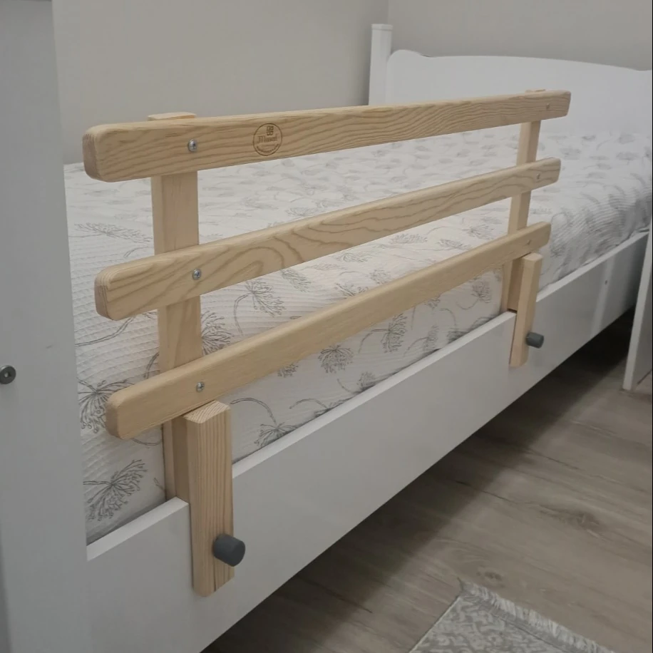Doğal Ahşap Bebek Çocuk Yatak Koruma Bariyeri Korkuluk Beşik Korkuluğu 90x45